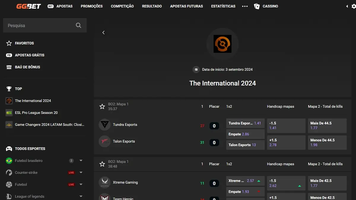 Melhores odds de apostas em Dota 2 GG.Bet