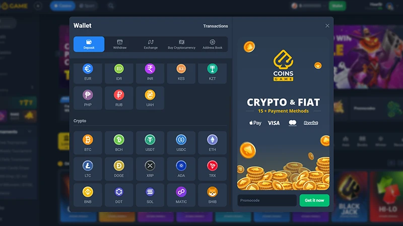 how to deposit on coins.game