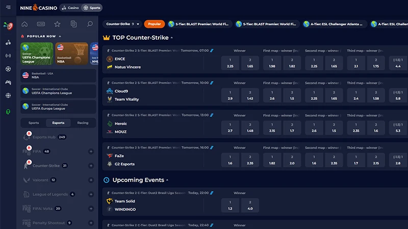 ninecasino esports betting