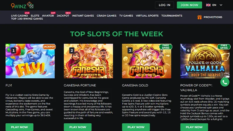 9winz casino top slots