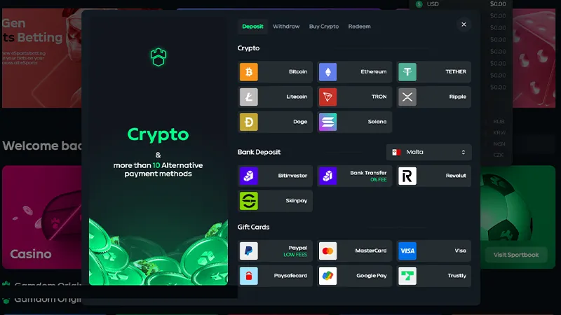 gamdom payment methods