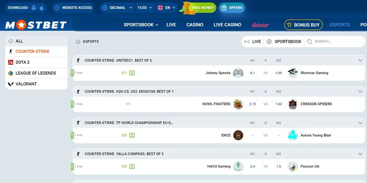 mostbet esports