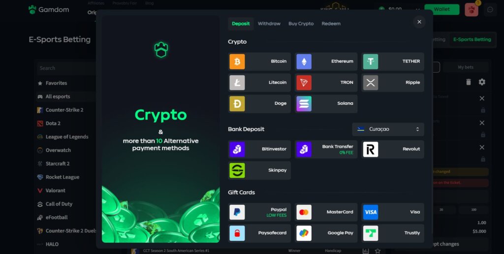 Gamdom payment methods