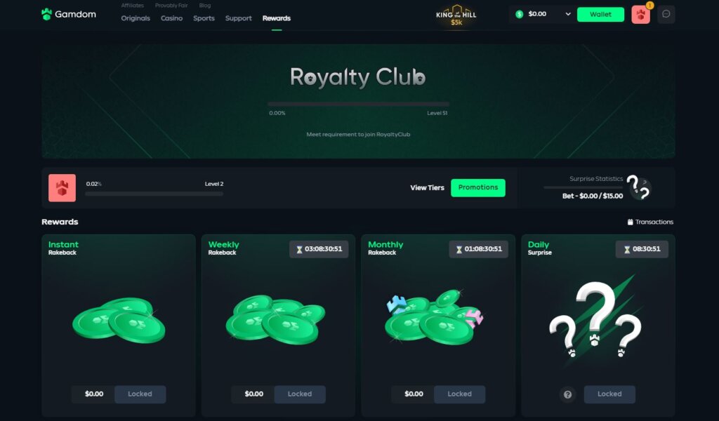Rewards after completing the Gamdom sign up