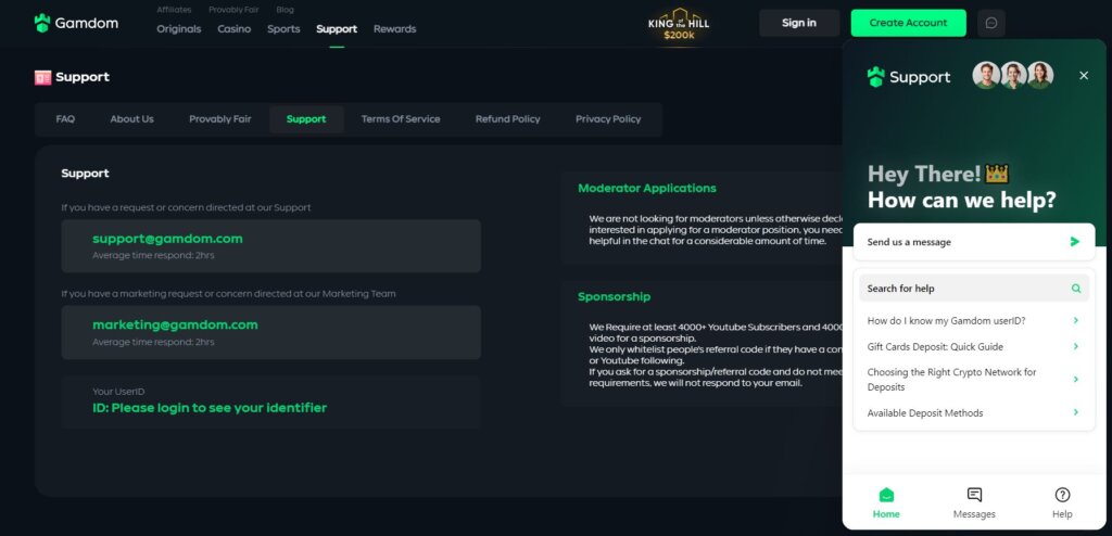 Gamdom customer support