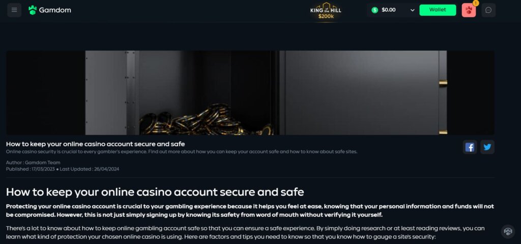 Screenshot showing the security features at Gamdom