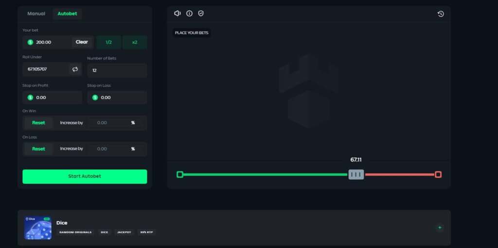 Gamdom dice screenshot