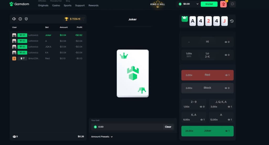 Gamdom HiLo screenshot