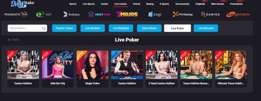 Poker lobby at MyStake