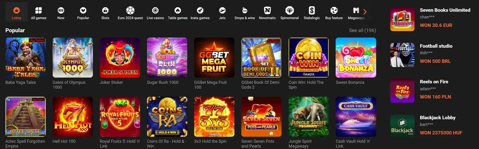 ggbet popular games section
