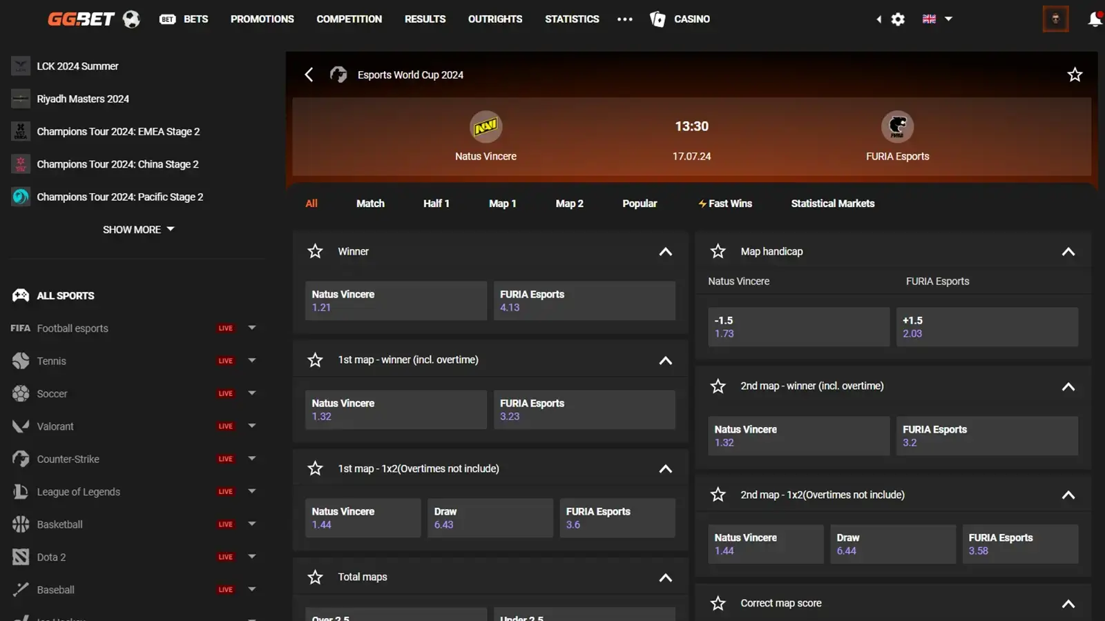 ggbet counter-strike 2 esports match betting menu