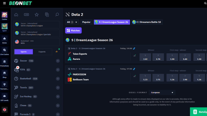 beonbet esports screenshot