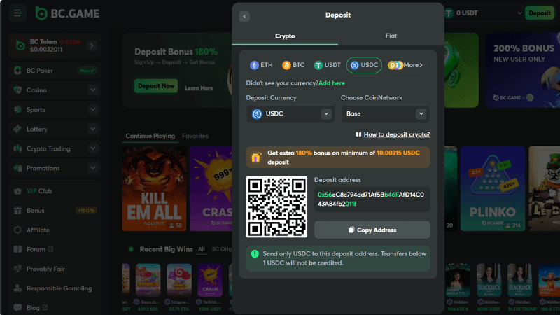 USDC betting screenshot BC.Game
