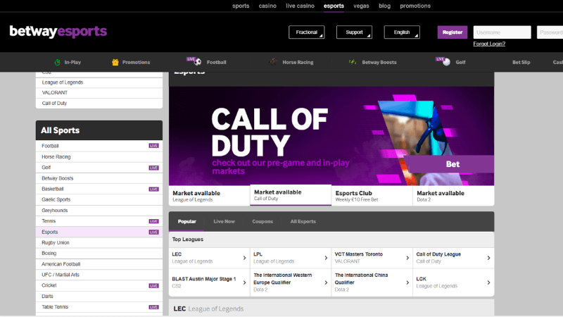 Esports Betway screenshot