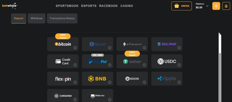 BetWhale - banking options