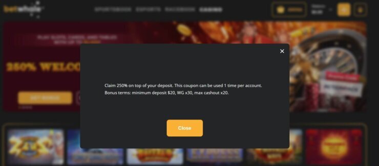 BetWhale welcome bonus details
