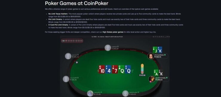 CoinPoker - choose a poker game