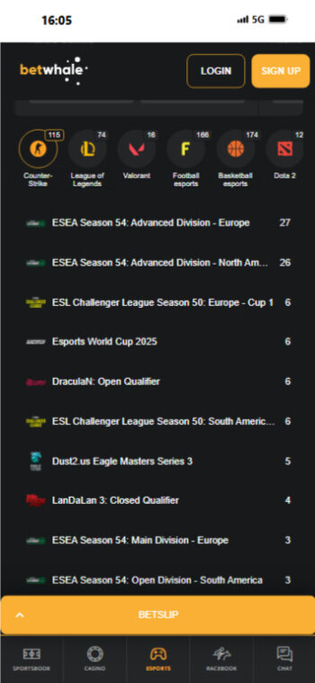 BetWhale Esports games