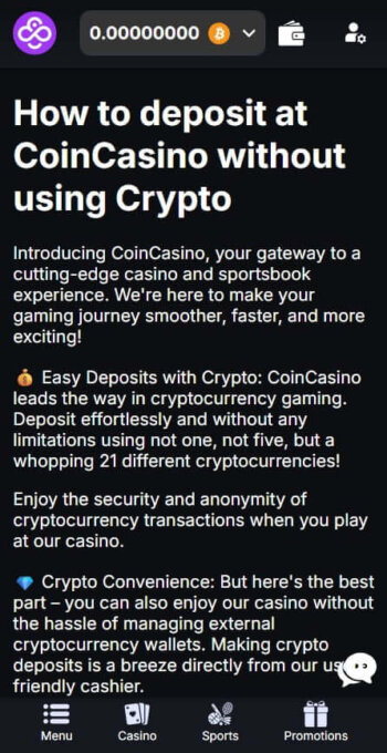 Choose a crypto at CoinCasino