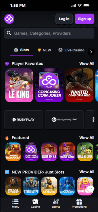 CoinCasino's no KYC casino app