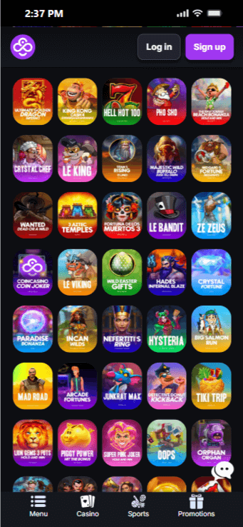 A library of games at a no KYC casino