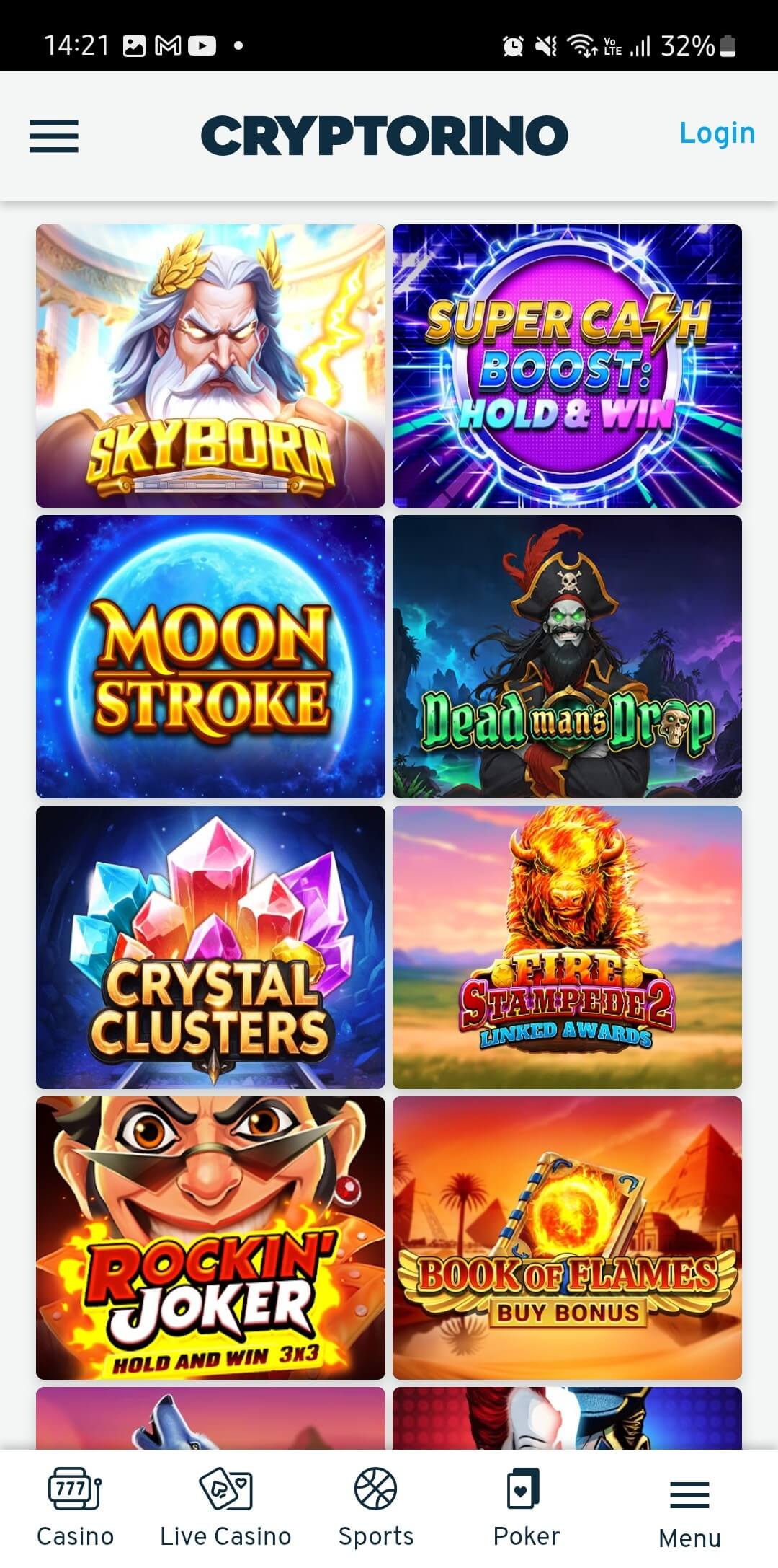Cryptorino, a no KYC casino site with games