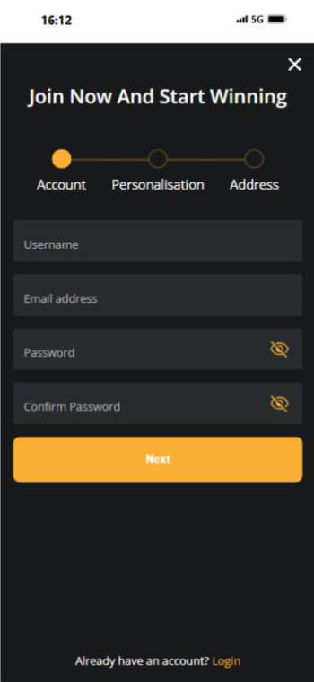 BetWhale - open an account