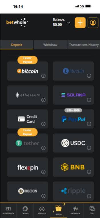 BetWhale - make a deposit