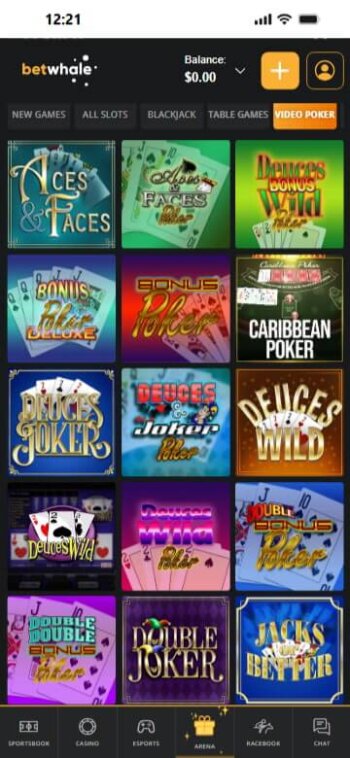 BetWhale - choose a casino game
