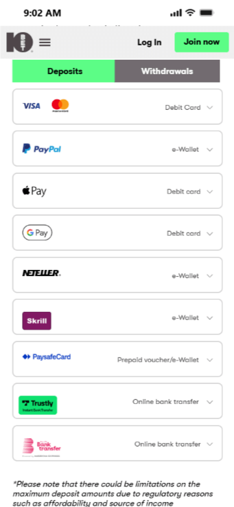 10Bet Payment Methods