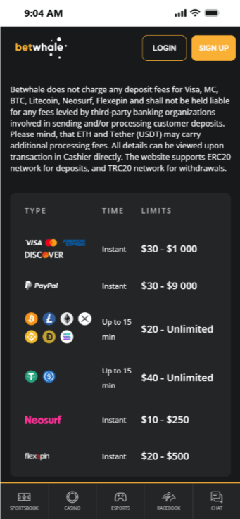  Deposit Funds at BetWhale