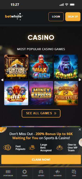 Choose a BetWhale casino game