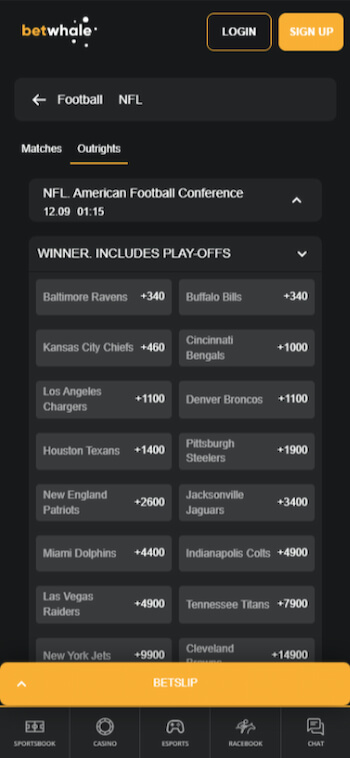 Start betting on the NFL at BetWhale