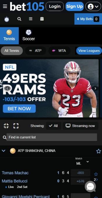 Bet105 betting odds on mobile