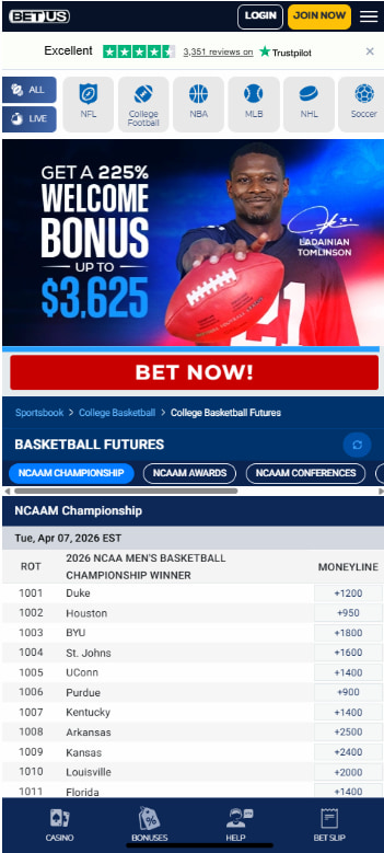 BetUS is the best college basketball betting sites