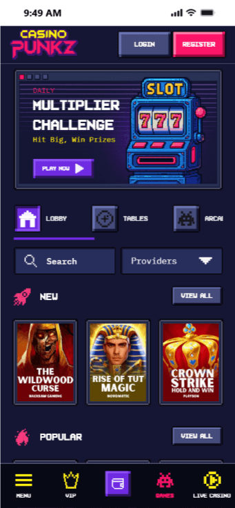 Play exciting casino games at the New crypto casino CasinoPunkz
