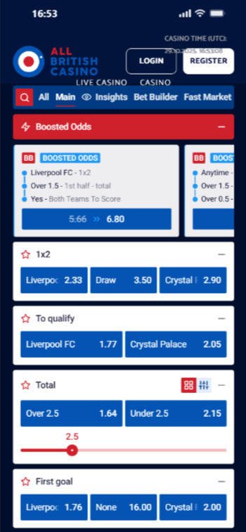 Football UK betting markets at AllBritishSports