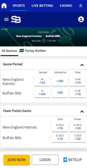SportsBettiing.ag NFL betting odds
