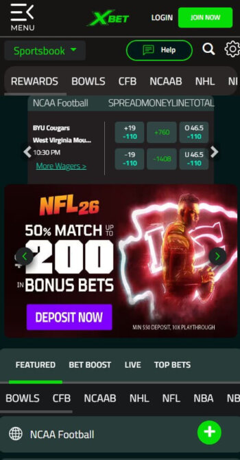 XBet sports betting odds on mobile