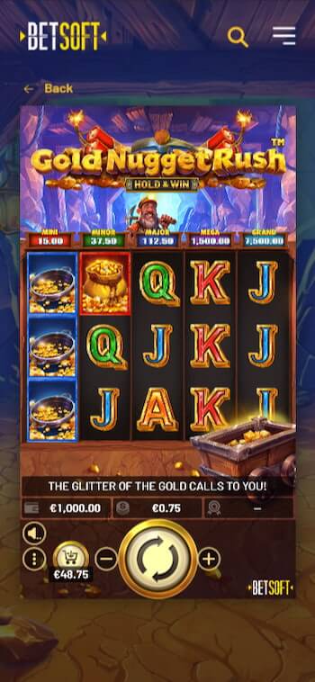 a snapshot of Gold Nugget Rush slot demo at Betsoft's site