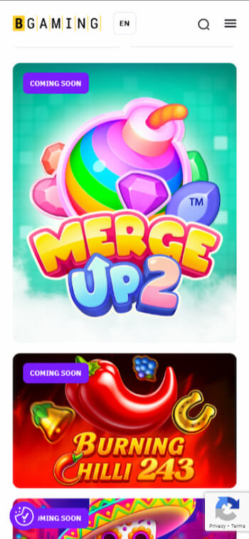 a screenshot showing the upcoming slots at BGaming