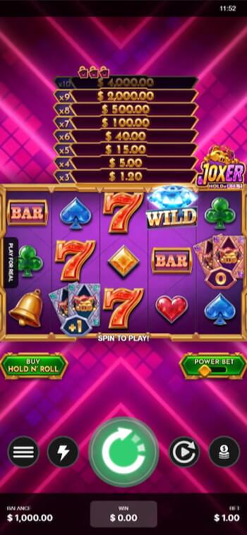 a mobile screenshot of Joxer slot being played at BetWhale