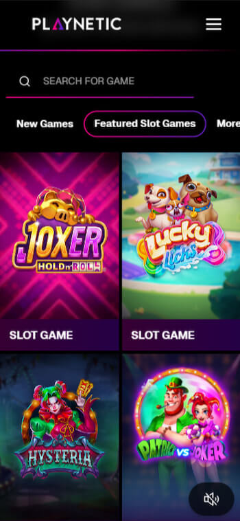 a mobile screenshot of the featured games of Playnetic