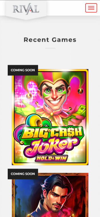 the main games page showing new slots at Rival Gaming