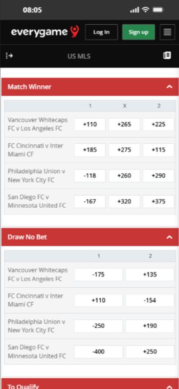 Best MLS betting site odds at Everygame
