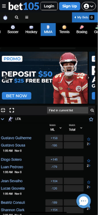 Bet105 offers reduced juice lines on UFC betting markets