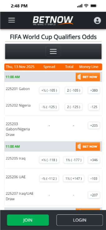 Place FIFA World Cup bets at BetNow