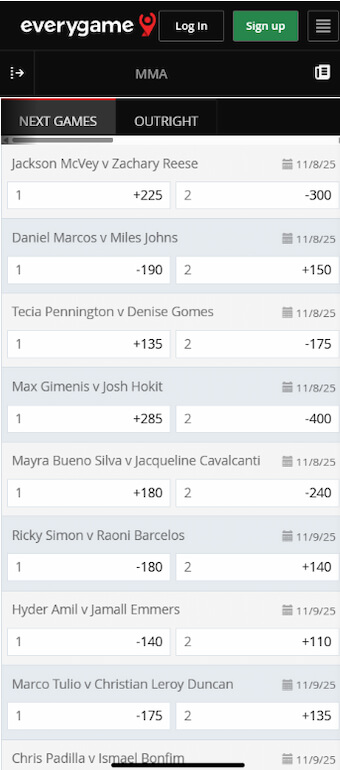 Everygame's UFC sports betting site has great futures bets