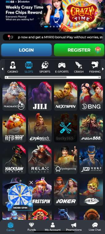 MD88 features the best collection of slots out of any online casino in Singapore