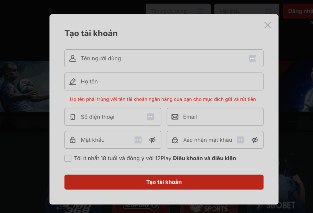 Quá trình tạo tài khoản cá cược bóng đá đơn giản và nhanh chóng